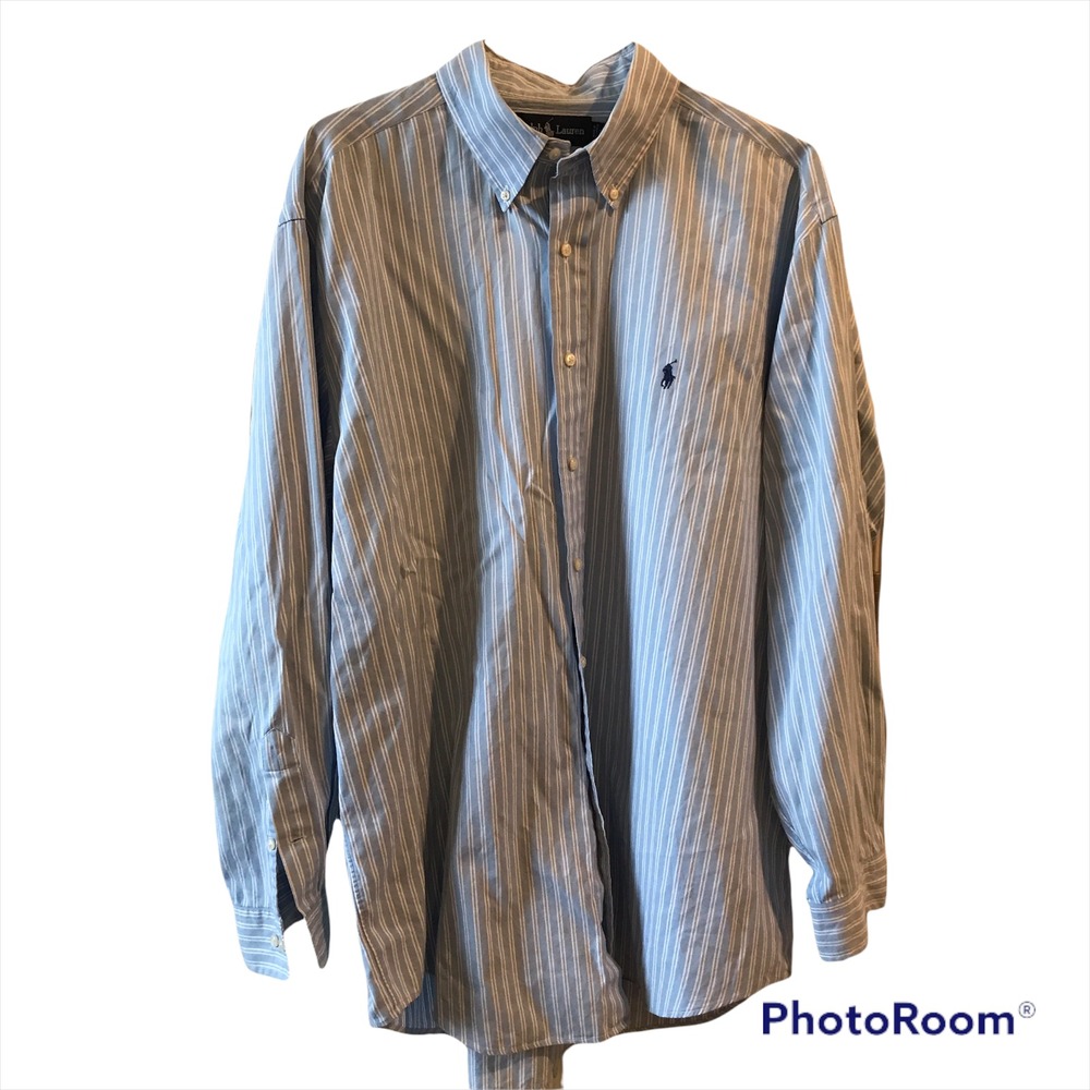 Ralph Lauren Yarmouth Button Down L/S Blue White Stripe 17" 34/35